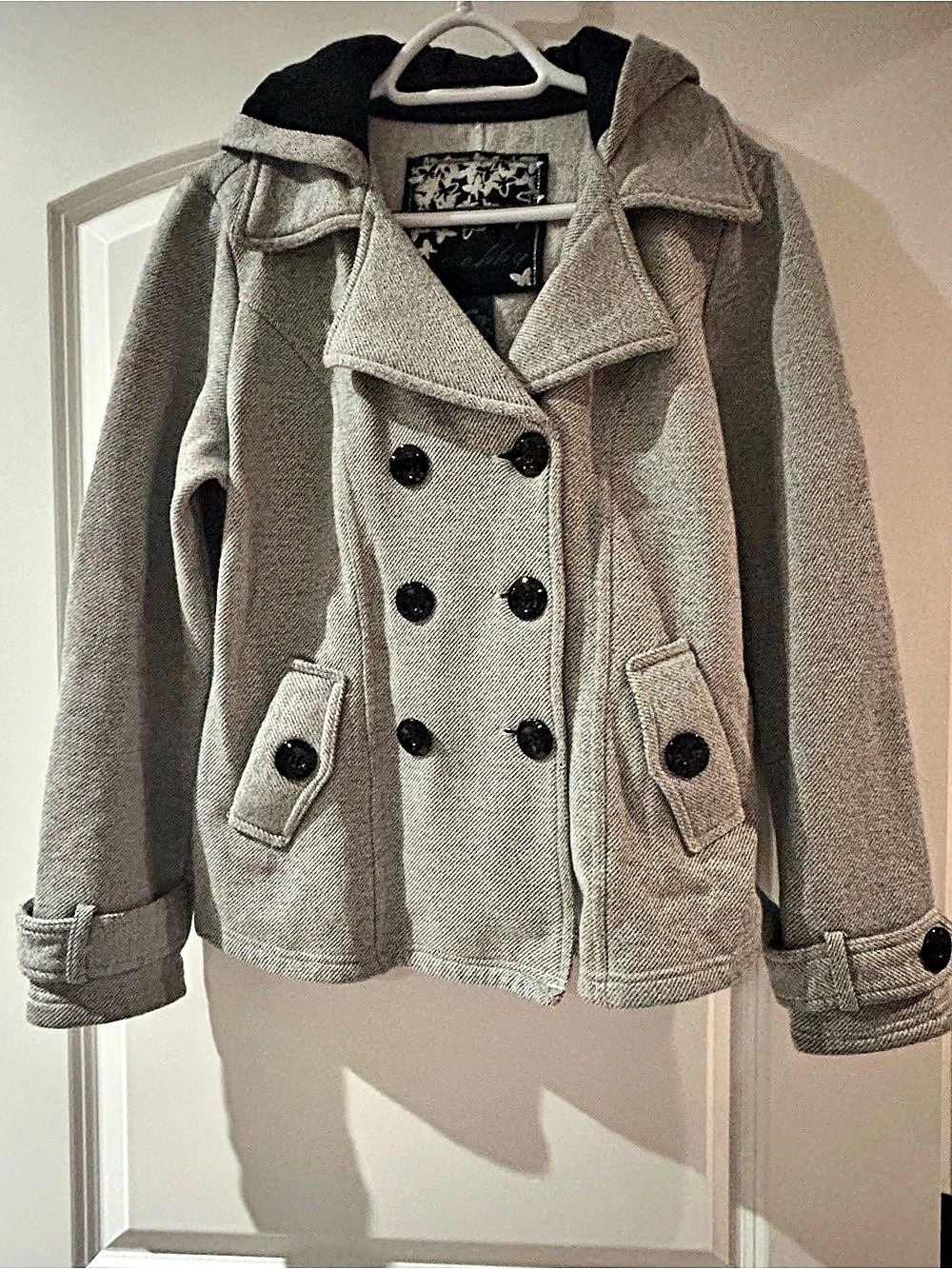 Sebby Gray Hooded Pea Coat Size Medium